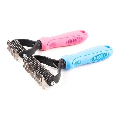 China Viable Effective Dematting Comb Grooming Tool For Dog And Cat With Safe 2 Sided Blade Rake Brush Dog Deshedding Tool For Easy Mats Remove for sale