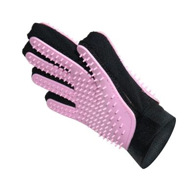 China Viable 2 in 1 Deshedding Glove Pet Grooming Glove Hair Efficient Double Side Solvent Glove Soft for Dog Cat Horse Silicon Bath Brush for sale