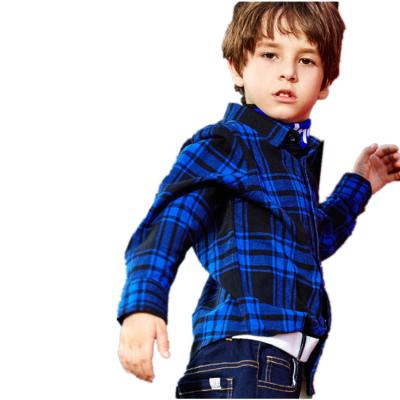 China Blue Boys Long Sleeve Cotton Kids Plaid Shirt Thick Flannel Anti-Shrink Plaid Shirt for sale