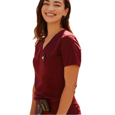 China Hospital Burgundy Women's Hospital Scrubs Latest New Design Scrubs Hospital Uniform for sale