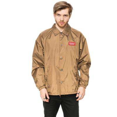 China Brown Waterproof Satin Coach Jacket For Men Custom Coach Jacket Plain With Blank Logo for sale