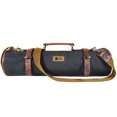 China Genuine Leather Chef Canvas Waterproof Waxed Material Custom Waterproof Knife Roll Bag for sale