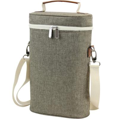 China Wholesale Picnic Wine Cooler Bag Luxury Custom Insulated Thermal 2 Wine Bottle Cooler Tote Carrier Bag For Outdoor Camping With Shoulder Strap And Filling for sale