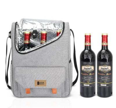 China Luxury OEM ODM Three Picnic Wine Cooler Bag 3 Bottles Custom Wine Rack Cooler Carrier Bags For Champagne Outdoor Picnic Travel Wine Carry Cooler Tote Bag for sale