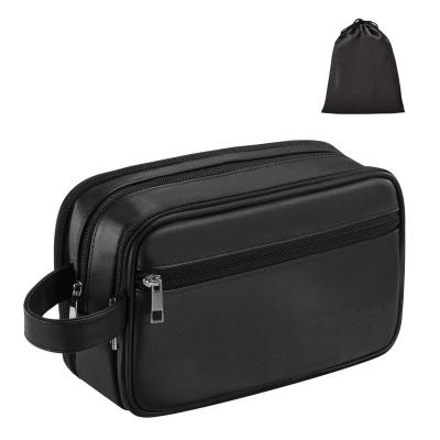 China Custom Logo Black Pu Leather Cosmetic Bag Men's Handle Shaver Shaver Storage Makeup Organizer Portable Travel Toiletry Bag Fashion Cosmetic Bag for Men for sale