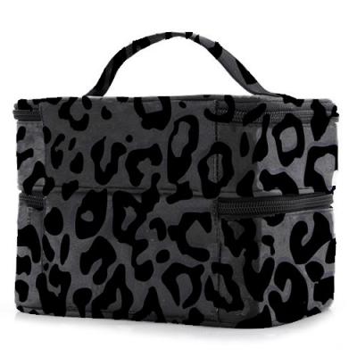 China Fashion Makeup Cosmetic Case Bag Leopard Double Layer Cosmetic Bag Travel Organizer For Women for sale