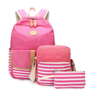 China Canvas Waterproof Casual Three-piece Kids Backpack School Bag Cute Stripe Patterns Schoolbag For High School Adults for sale