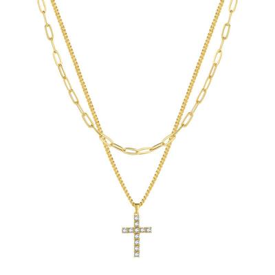 China FASHIONABLE European Hot Selling PONEES Unisex 18K Gold Plated Layered Cross Chain Necklaces for sale