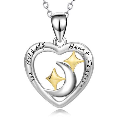 China New 925 Sterling Silver Heart Pendant Necklace PONEES moon and star trendy necklace for girls for sale