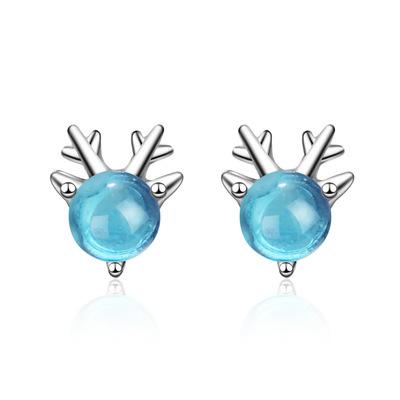 China PONEES 2021 Hot Selling FASHIONABLE Blue Elk Earrings Simple Antler Earrings Student Accessories Earrings For Girls for sale