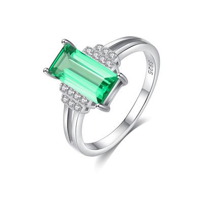 China New 925 Sterling Silver Emerald Square Finger Rings Fashionable Simple PONEES for Girls Gift for sale