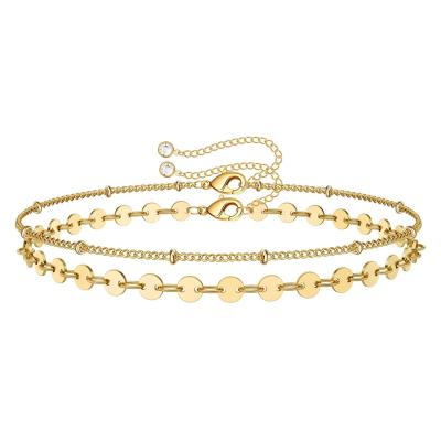 China FASHIONABLE PONEES Wholesale Lucky Bracelets 14k Gold Plated Double-Layer Bangle Minimalist for sale