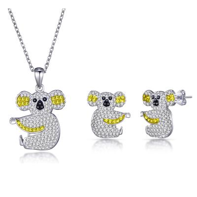 China 2020 FASHIONABLE PONEES New Designed Pave Set Lovely Koala Necklace And Animal Earrings Jewelry Set For Women Wedding for sale