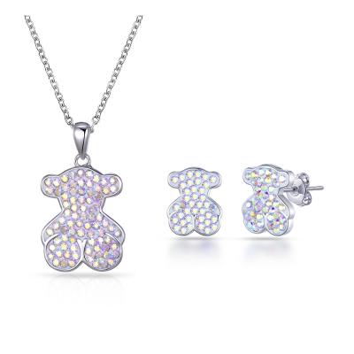 China PONEES FASHION Hot Sale Pave Set Crystal Bear Necklace And Earrings Jewelry Sets For Girls Birthday Gift for sale