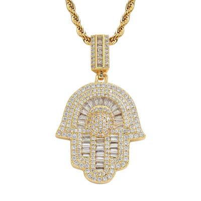 China PONEES Hip Hop Jewelry Full Rock Zircon Hand Pendant Necklace For Women Men for sale