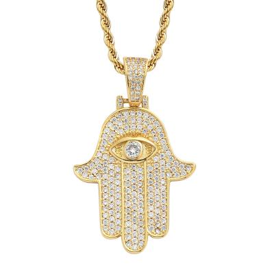 China New Hiphop PONEES Fashion Palm Iced Out Zircon Hand Pendant Necklace Hip Hop Fashion Men's Jewelry for sale