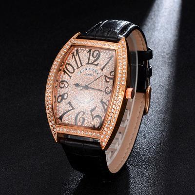 China PONEES 18K Rose Gold Plated Hip Hop Automatic Date Quartz Watch Waterproof Wristwatches With Leather Strap for sale