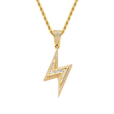 China Hot Selling Hiphop PONEES Hip Hop Lightning Pendant Necklace Mixed Square Zircon Inlaid Round Necklace for sale