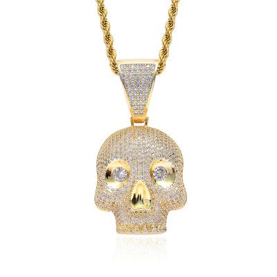 China PONEES Fashion Hip Hop Style Lightly Inlaid Zircon Skull Pendant Necklace For Men Hip Hop Jewelry for sale