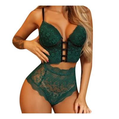 China Polyester/cotton hot sale lingerie sexy plus size lace underwear set sexy corsets jumpsuit lingerie bra underwear set for sale