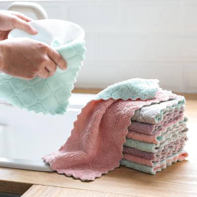 China Super Viable Coral Fleece Dish Cloth Custom Microfiber Double Layer Dish Tea Towels Kitchen Cleaning Cloth Absorbent Kitchen Cloth for sale