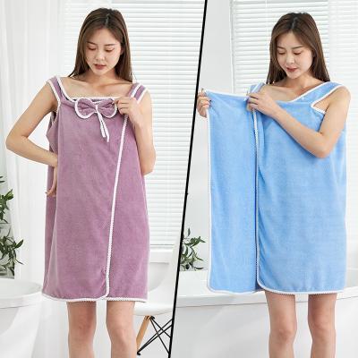 China Factory Wholesale Child Safe Bath Skirts With Bow 80*135cm Absorbent Coral Fleece Bath Towel For Women for sale