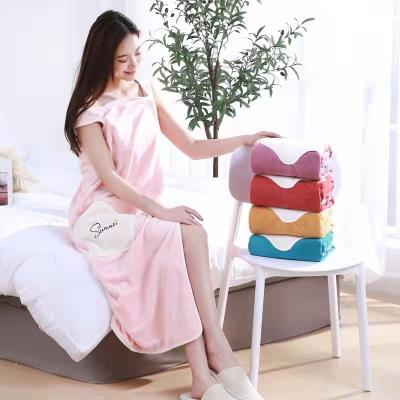 China Girl Wearable Microfiber Bath Towel Strap Women Shower Bath Robe Towel Wrap Wide Wearable Bath Skirt for sale