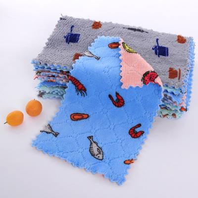 China Tea Dish Kitchen Towels Double Layer Cleaning Cloth Small Microfiber Durable Super Absorbent Coral Fleece Dish Cloth Custom for sale