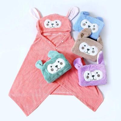 China Hooded Poncho Towels Bath Beach Wearable Wrap Kids Cartoon Microfiber Terry Bath Towel Custom Logo Kids Cape QUICK DRY With Hood for sale