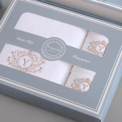 China Customized Embroidered Kid Safe White Logo Towel Sets For Spa 100% Cotton Luxury Bath Terry Towel Hotel Towels for sale