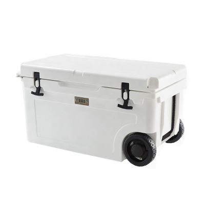 China Factory wholesale heavy duty rotomolded waterproof LLDPE 55QT ice cooler box with wheels large capacity for sale