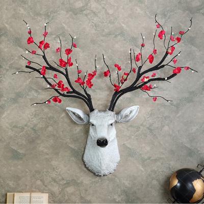 China Wall Mounted Resin Classical Europe Antler Deer Flower Animal Head For Home Decor for sale