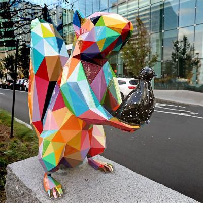 China Europe Customizing Hand Painted Colorful Fiberglass Geometric Squirrel Sculpture For Outdoor Display for sale