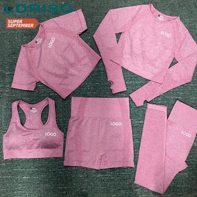 China 5 Piece Women Sportswear Fitness Sports Workout Suit Gym Wear Clothing Long Sleeve Active Crop Top Seamless Yoga Set 5 Pcs for sale