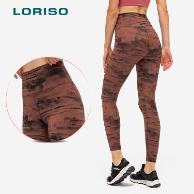 China New Breathable Breathable Nine-Point Link Dye Show Thin Naked Feeling Pants Stain Print Yoga Gaiters for sale