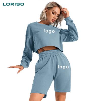 China New winter 2021 custom logo long sleeve QUICK DRY jogger cropped sweatshirt wholesale sets women two pice for sale