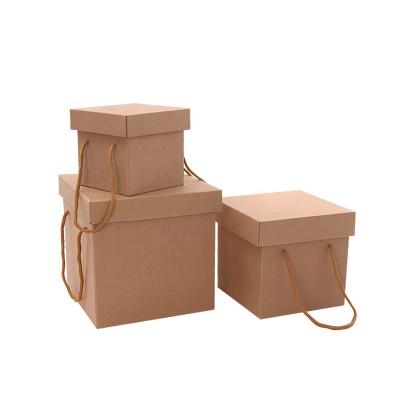 China Handmade Customizable Square Snack Packing Box Thick Paper Tea Wrapping Paper Birthday Gift Box With Rope for sale