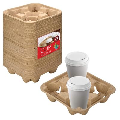 China Single Wall Biodegradable and Compostable Disposable Tray Coffee Cup Holder Coffee Tray Paper Cup Holder for sale