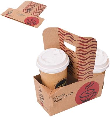 China 2 Cup Disposable Disposable Drinks Carrier With Handle Kraft Cardboard Paper Disposable Cup Holder for sale