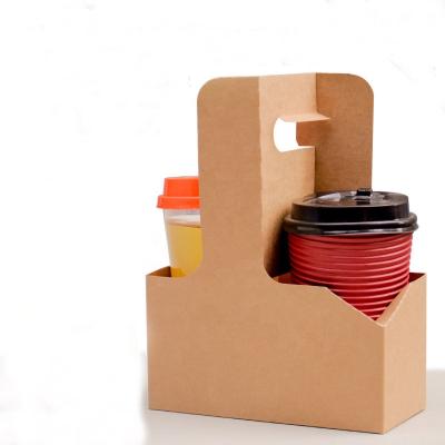 China 2 Cup Disposable Disposable Drinks Carrier with Handle Kraft Paperboard Cup Holder for Hot or Cold Drinks for sale