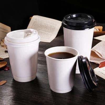 China Disposable Drinking Party Coffee Cups Cup 12oz Sturdy Disposable Cups Custom Double-Wall Paper Packaging With Lid for sale