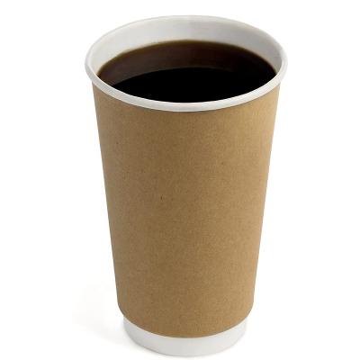 China In Stock Disposable To Go 16oz Cold Hot Disposable Drinking Cups Double Wall Kraft Paper Coffee Cup With Lids for sale