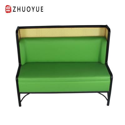 China Modern Modern Metal With Rattan Frame And PU Cushion Restaurant Furniture Green Soft Leather Upholstered Seat for sale