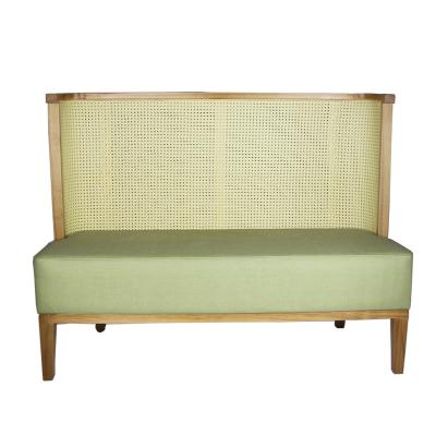 China Modern commercial simple style ash green and rattan frame anti-collision leather sofa cabin sets for sale