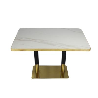 China Modern Easy To Clean Cafe Rock Plate Metal Dining Table for sale