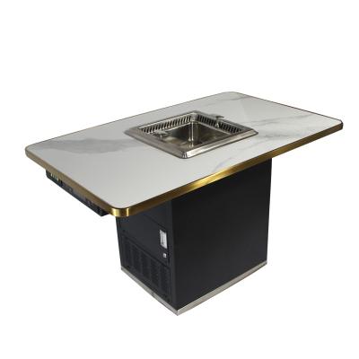 China Commercial modern smokeless adjustable height hotpot barbecue table at reasonable prices for sale