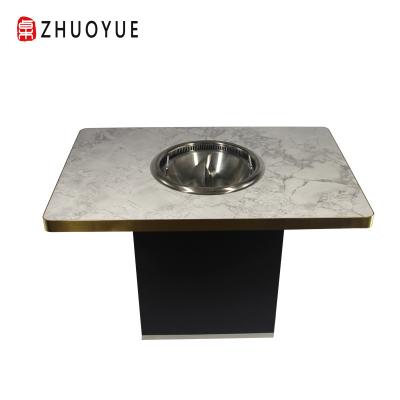 China Restaurant Equipment Square Rock Dish Built-in Smokeless Hot Pot Barbecue Table for sale