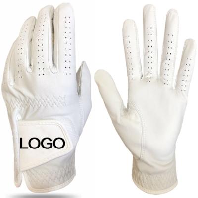 China Soft comfortable feeling wholesale custom logo branded leather glove indonesia mens golf gloves cabretta womens stand manufacturers for sale