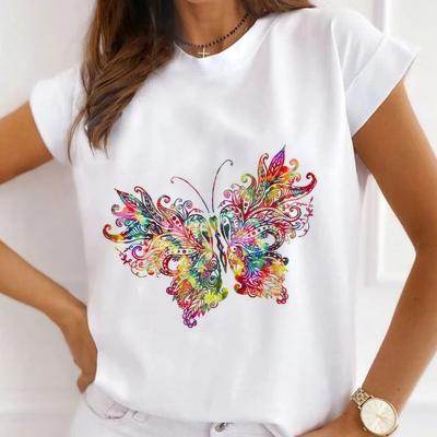 China Anti Wrinkle Women's Summer Printed Round Neck T-shirt Patterned Women's Round Neck Short Sleeve Top for sale