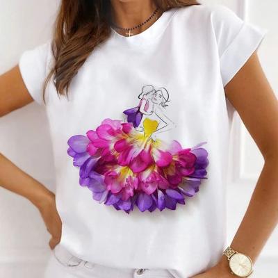 China Anti-Wrinkle Anti-Wrinkle Printed Women's Summer Round Neck T-shirt Comfortable Patterned Women's Round Neck Short Sleeve Top for sale